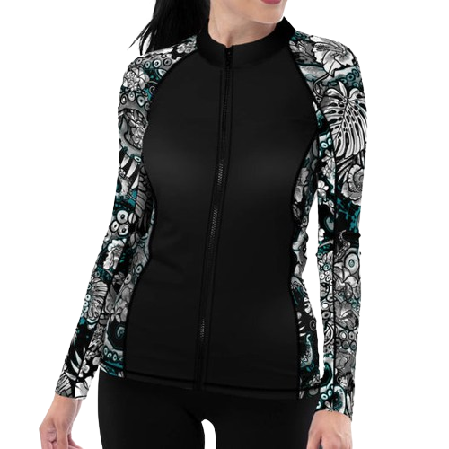 Eco-friendly Full Zip Up Electric Blue Octofloral Rashguard