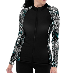 Eco-friendly Full Zip Up Electric Blue Octofloral Rashguard