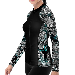 Eco-friendly Full Zip Up Electric Blue Octofloral Rashguard