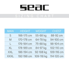 Seac Black Shark 3mm Men's Wetsuit Size Chart