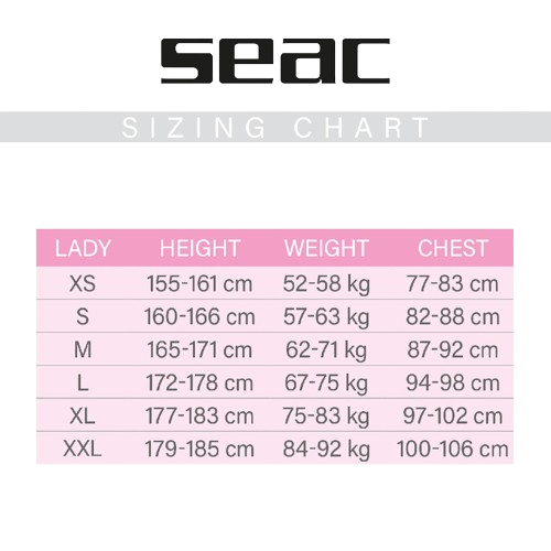 Seac Sense Long 3mm Lady Size Chart