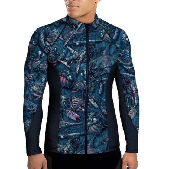 Spacefish Army Eco-friendly Full Zip Clockwork Ocean Men's Rash Guard