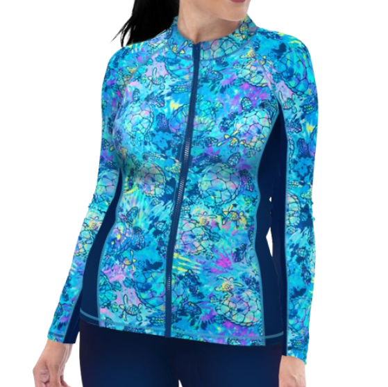 Spacefish Army Eco-friendly Full Zip Up Turtle Tie Dye Rash Guard