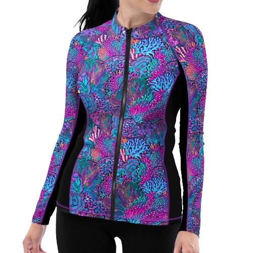 Spacefish Army Eco-friendly Full Zip Up Coral Kaleidoscope Rashguard