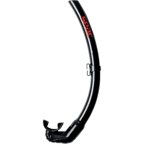 SEAC Top Flex Diving Snorkel, Full/Side View, Black with Red SEAC Logo