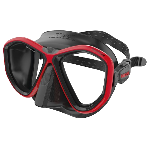 SEAC Diving Mask, Front View, Black/Red
