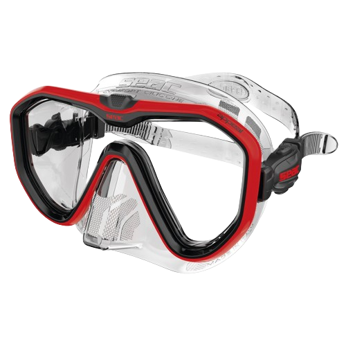 seac appeal dive mask clear/red front view