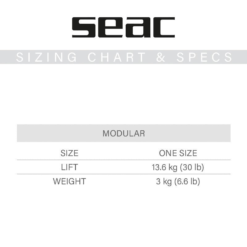 seac modular bcd size, lift, and weight chart