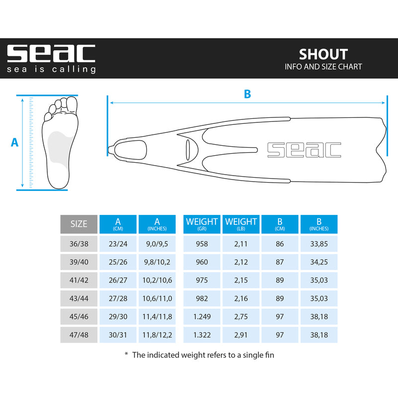 seac shout size chart