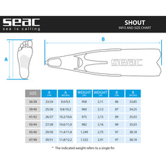 seac shout size chart