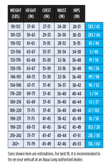 Aqua Lung Men's 5mm AquaFlex Wetsuit Size Chart