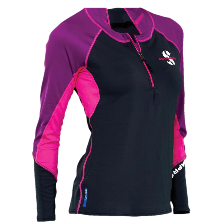 ScubaPro UPF 50 Zippered Channel Flow Women's Rash Guard - Pink/Purple/Black