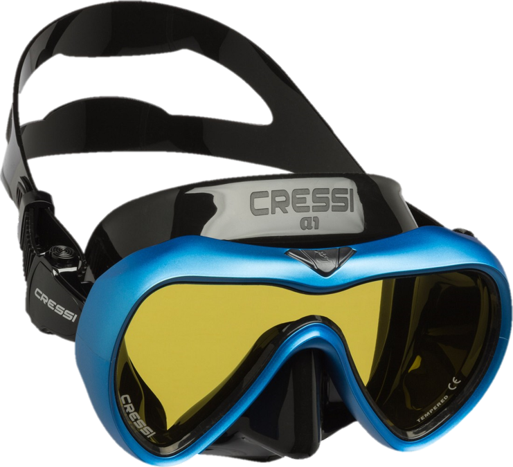 Cressi A1 Mask w Anti-Fog Lens - Black & Blue - Yellow  Lens