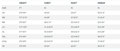 Hollis AUG 450 Men's Bottoms Size Chart