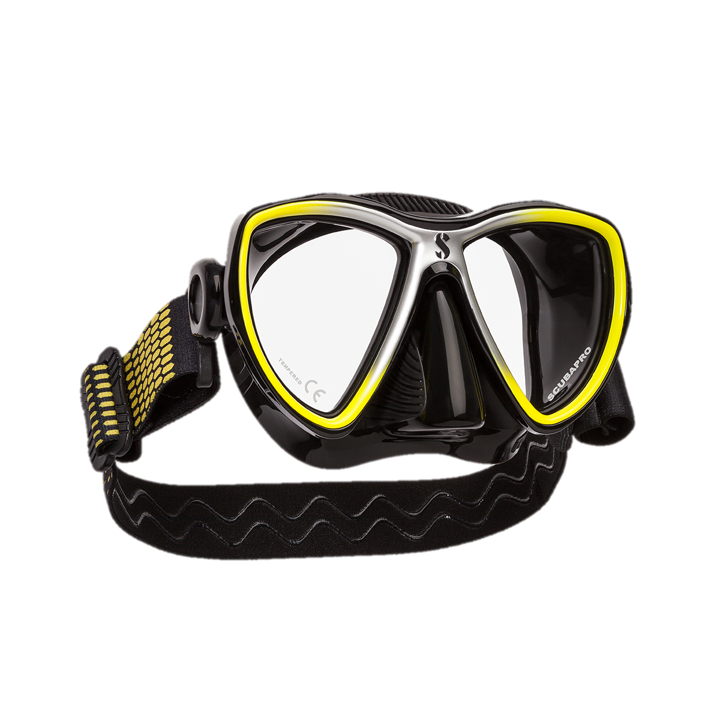 ScubaPro Synergy Mini Mask w Comfort Strap Yellow Silver Black Skirt