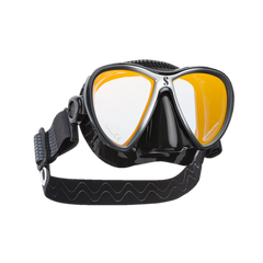 ScubaPro Synergy Twin with Comfort Strap Mirrored Lens Black Silver Black with Black Skirt
