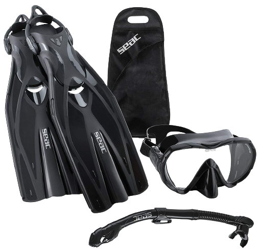 Seac Frameless Scuba Mask Fin Snorkel Set, Scuba Dive Gear Package